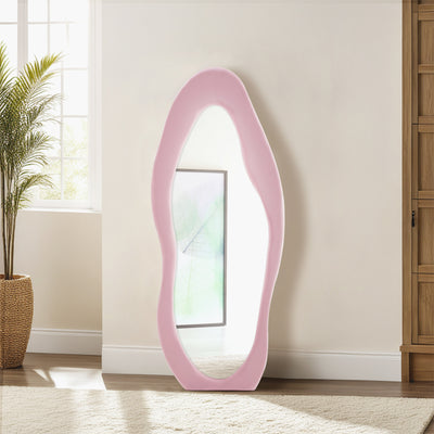 Front view of the Solea Asymmetrical Full Length Dressing Mirror in pink
