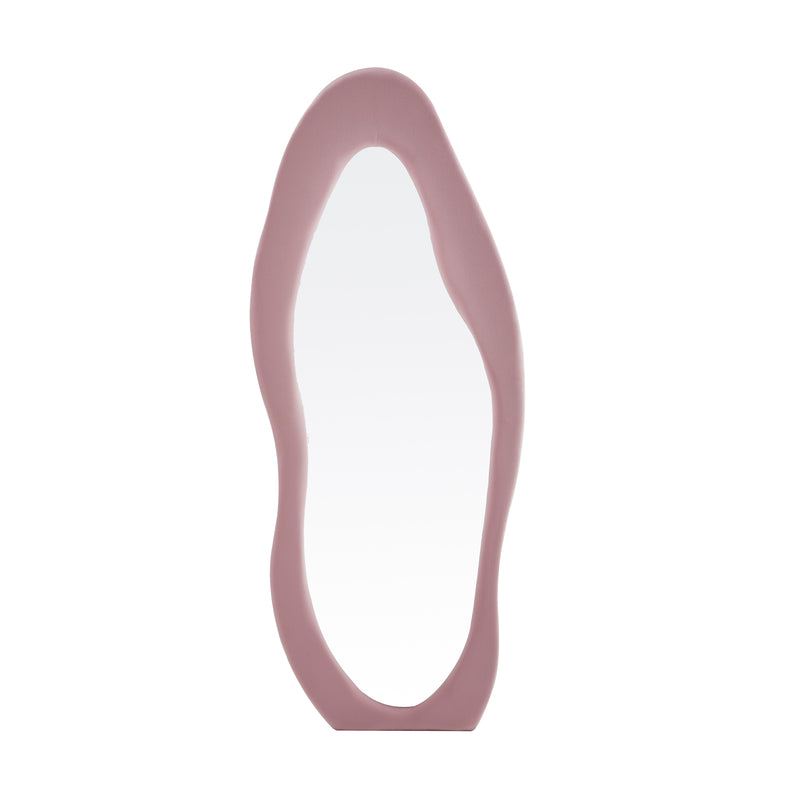 Solea Asymmetrical Full Length Dressing Mirror in pink styled in a modern room setting
