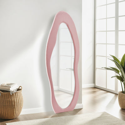 Side view of the Solea Asymmetrical Full Length Dressing Mirror showcasing the asymmetrical design in pink
