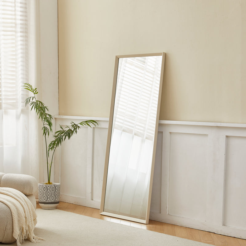 Close-up of the natural wooden frame on the Sorelle Rectangular Full Length Dressing Mirror
