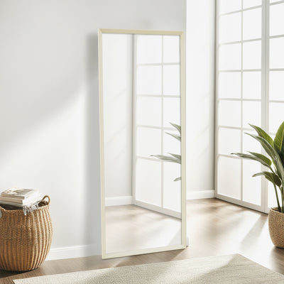 Side view of the Sorelle Rectangular Full Length Dressing Mirror showcasing its sleek natural frame
