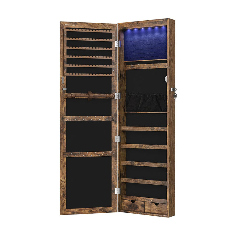 Jewellery Cabinet With LED Mirror - Industrial Style Brown