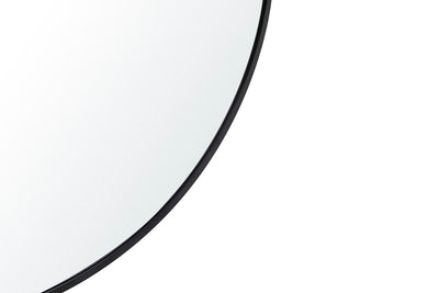 Detailed close-up of the Stella Round Metal Framed Wall Mirror in black color.