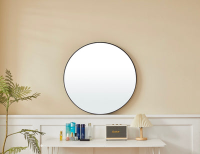 Back view of the Stella Round Metal Framed Wall Mirror in black color.