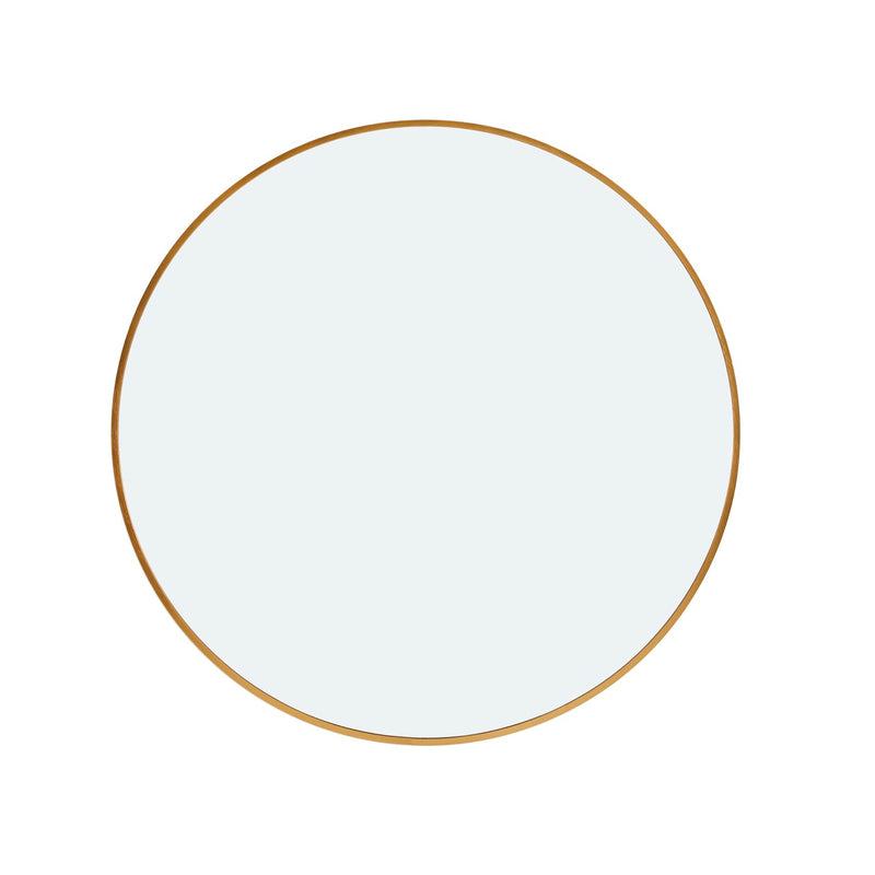 Front view of the Stella Round Metal Framed Wall Mirror in gold color.