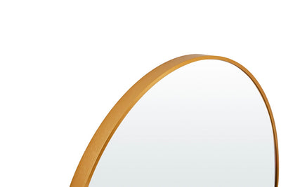 Side view of the Stella Round Metal Framed Wall Mirror showcasing its round design in gold.