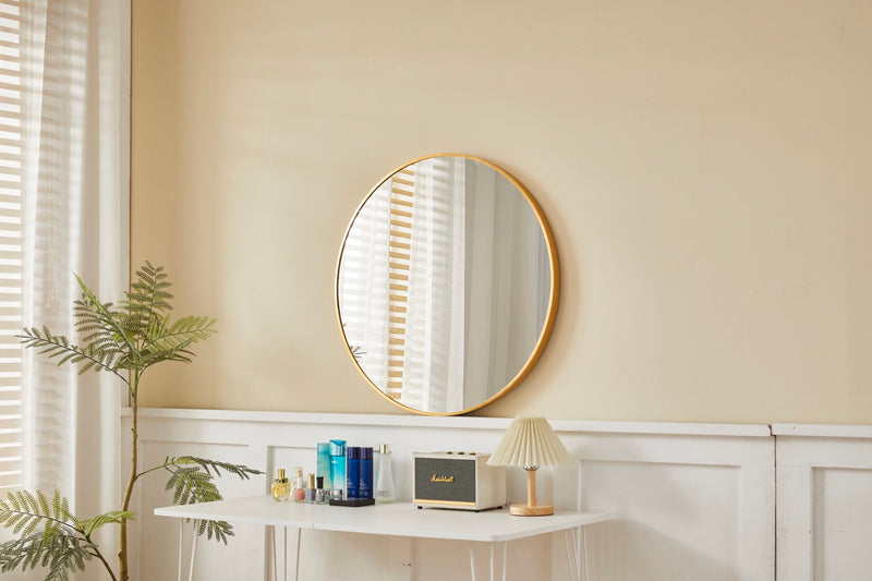 Back view of the Stella Round Metal Framed Wall Mirror in gold color.