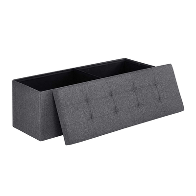 Main view of the large grey fabric Storage Ottoman Bench, showcasing its elegant design and versatile functionality.