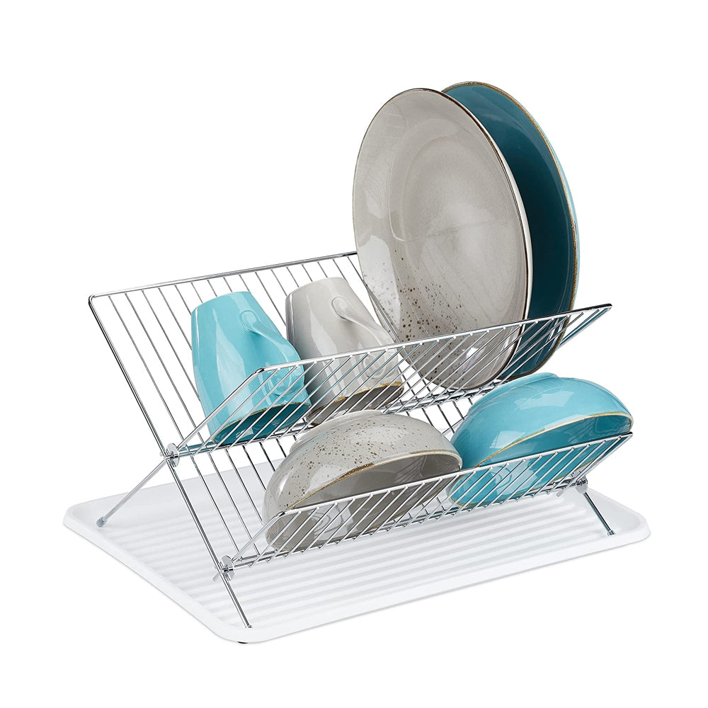 Two Tier Folding Dish Drainer Drying Rack – Space General