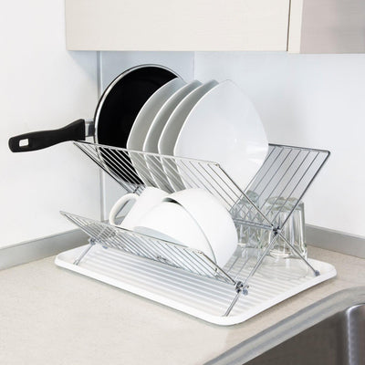 Two Tier Folding Dish Drainer Drying Rack