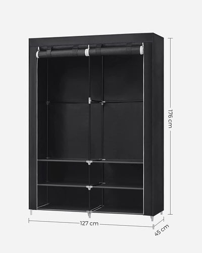 Portable Wardrobe With 2 Hanging Rails - Black