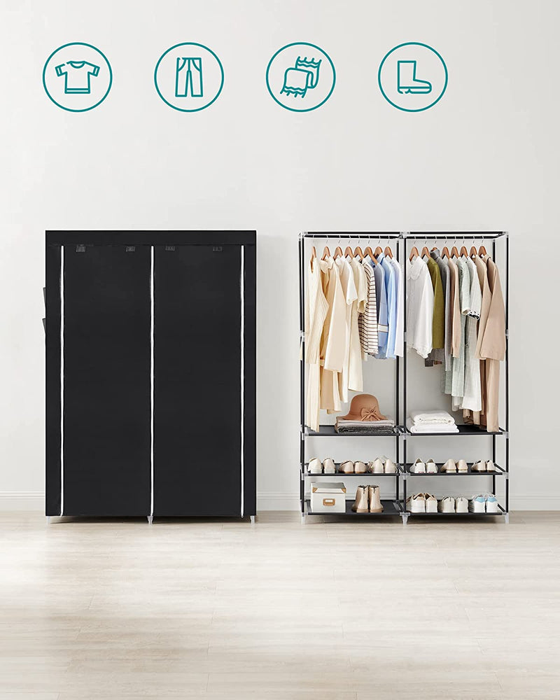 Portable Wardrobe With 2 Hanging Rails - Black