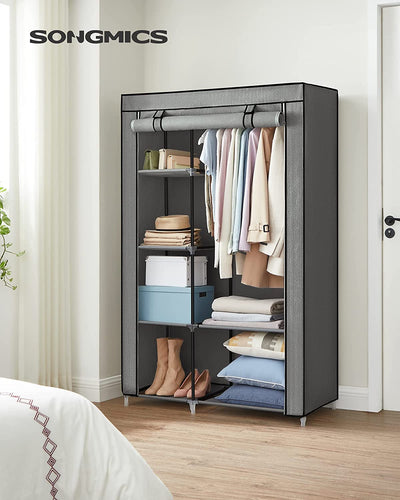 Portable Wardrobe With 6 Shelves - Grey