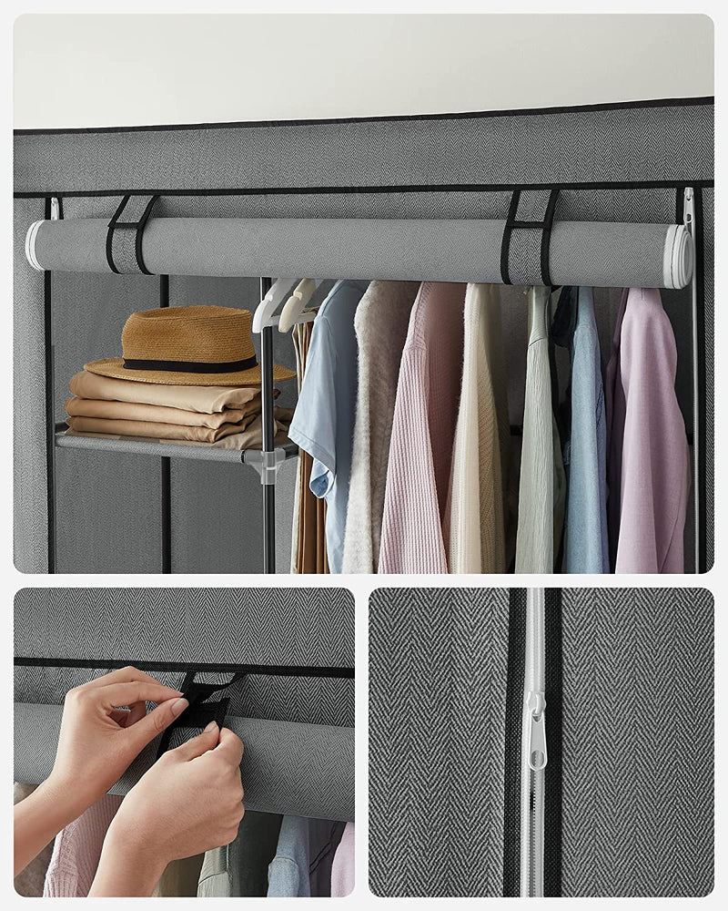 Portable Wardrobe With 6 Shelves - Grey